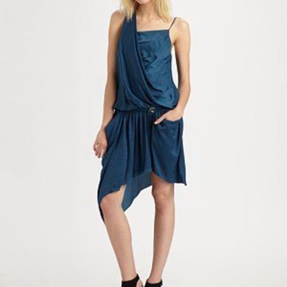Helmut Lang Asymmetrical Belted Pocket Dress - Picture 1 of 8
